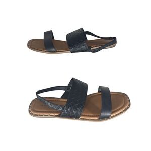 Cloudwalker Shilo Black Woven Slingback Flat Sandals Womens 10W Square Toe Studs